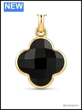Sterling Silver 18K Gold Plated Four Leaf Clover Gemstone Pendant Necklace
